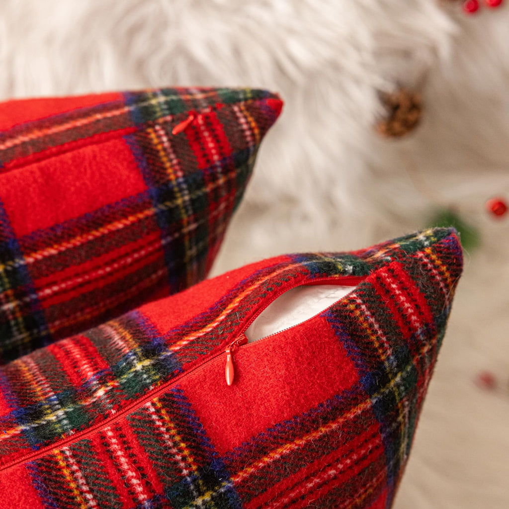 AQOTHES Christmas Plaid Throw Pillow Covers Set of 2 Scottish Tartan Winter Farmhouse Cushion Cover for Couch Sofa Bed Porch Home Holiday Decor Red 18 x 18 Inch