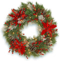 National Tree Company Pre-Lit Artificial Christmas Wreath, Green, Tartan Plaid, White Lights, Decorated with Frosted Branches, Pine Cones, Berry Clusters, Flowers, Christmas Collection, 30 Inches