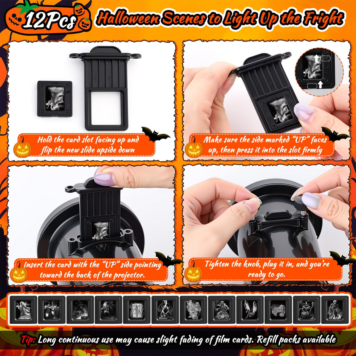 12 in 1 Halloween Ghost Projector Light Outdoor, 3D Dynamic Decoration Light 4 Color, Waterproof Scary Projector with Skeleton Ghost/Ghost/Pumpkin/Witch for Home Window Wall Halloween Holiday Decor