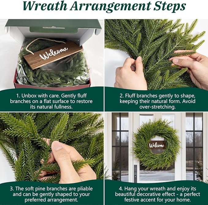 26 Inch Christmas Wreaths for Front Door, Real Touch Norfolk Pine Wreath with Welcome Sign, Large Festive Green Wreath for Farmhouse, Porch, Windows, Wall, Table, Indoor, Outdoor, Home Decor