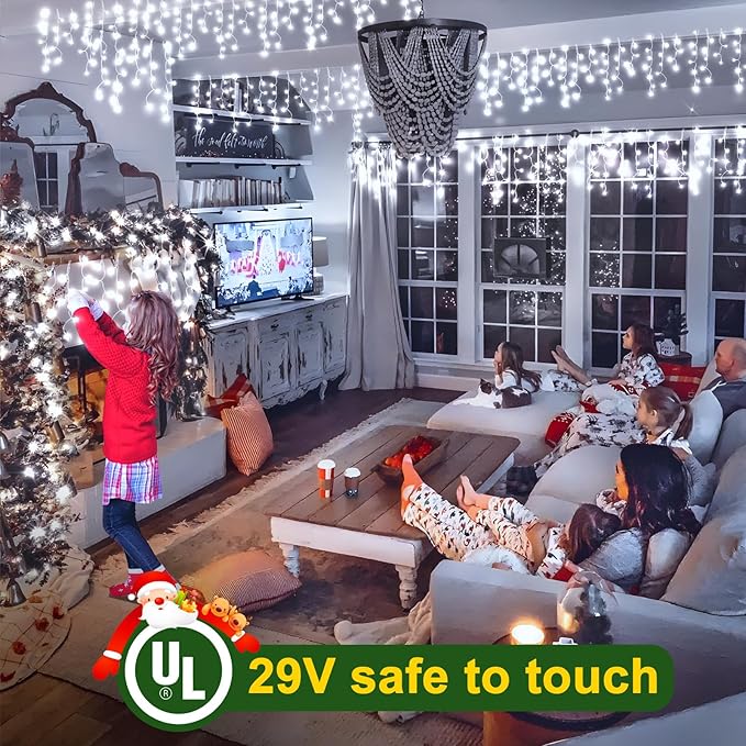 164FT 1600 LED Christmas Lights Outdoor Decorations with 320 Drops Timer 8Mode Curtain String Lights Waterproof Plug in Fairy Lights for Indoor,Xmas,Party,Patio,Window,Fence,Trees Decor(Cold White)