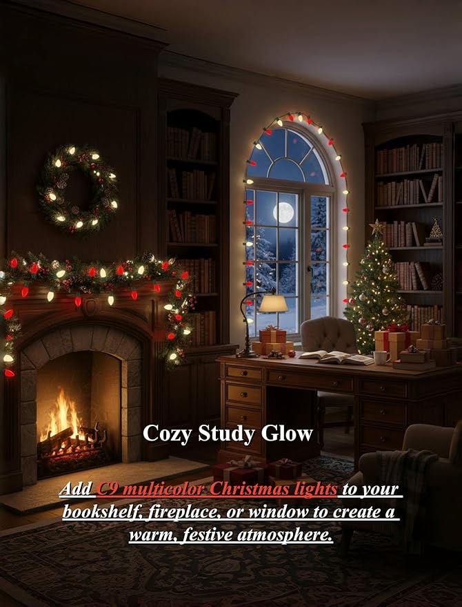 Red and White LED Christmas Lights,25FT Vintage C9 Red White Christmas Lights Outdoor with 26 LED Bulbs,Commercial Extendable Xmas Light for Roofline Patio Holiday Party Backyard Xmas Decor