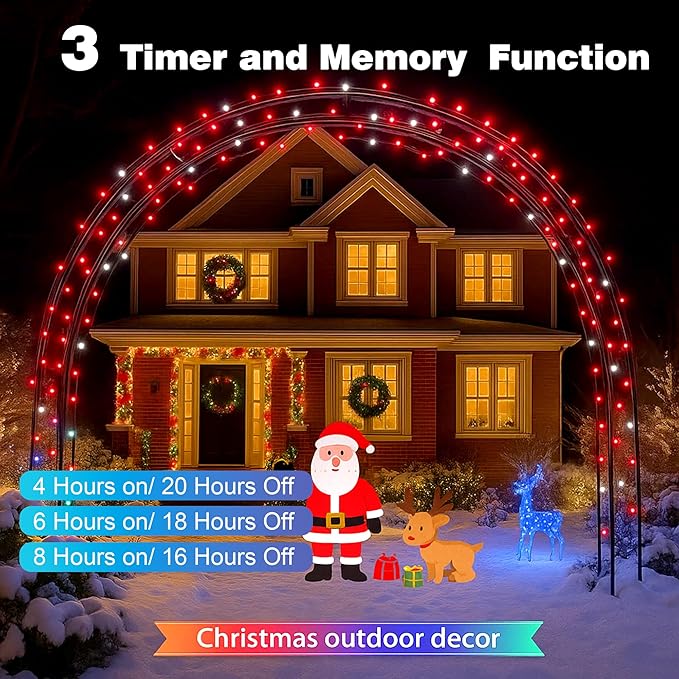 Christmas Lights 500LED 164FT, Waterproof Christmas Tree Lights with 8 Modes, Remote Control 3 Timers & Memory Function Xmas Decorations for House and Holiday (White and Red)