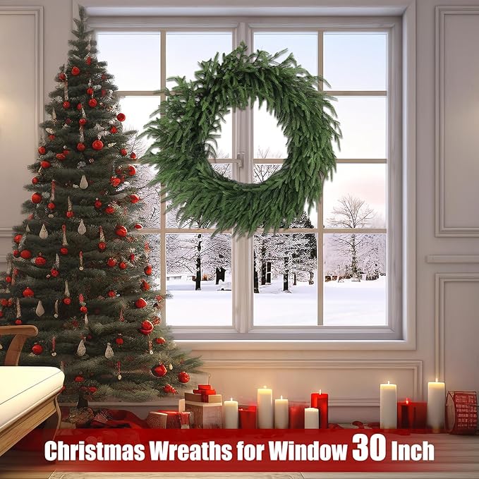 Artgar 30 Inch Christmas Pine Wreath Christmas Wreaths for Front Door, Real Touch Artificial Green Pine Wreath for Home Indoor Outdoor Wall Window Porch Farmhouse Winter Decor
