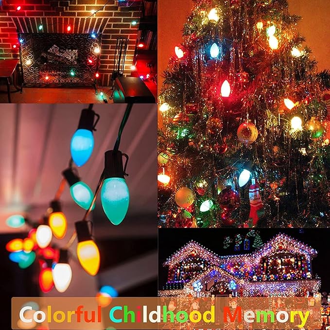 C7 LED Christmas Lights Vintage 25Ft Outdoor Multicolor String Lights with 27 Multicolor LED Bulbs, Vintage Christmas Lights for Christmas Backyard Carnival Patio Wedding Holiday Decoration-Green Wire