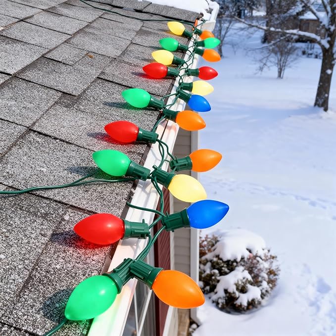 25FT C9 Christmas Lights Outdoor,Vintage Christmas Lights with 26 C9 Multicolor Shatterproof Plastic Bulbs,Connectable Multicolor LED String Light for Xmas Tree Roofline Indoor Outdoor Decor