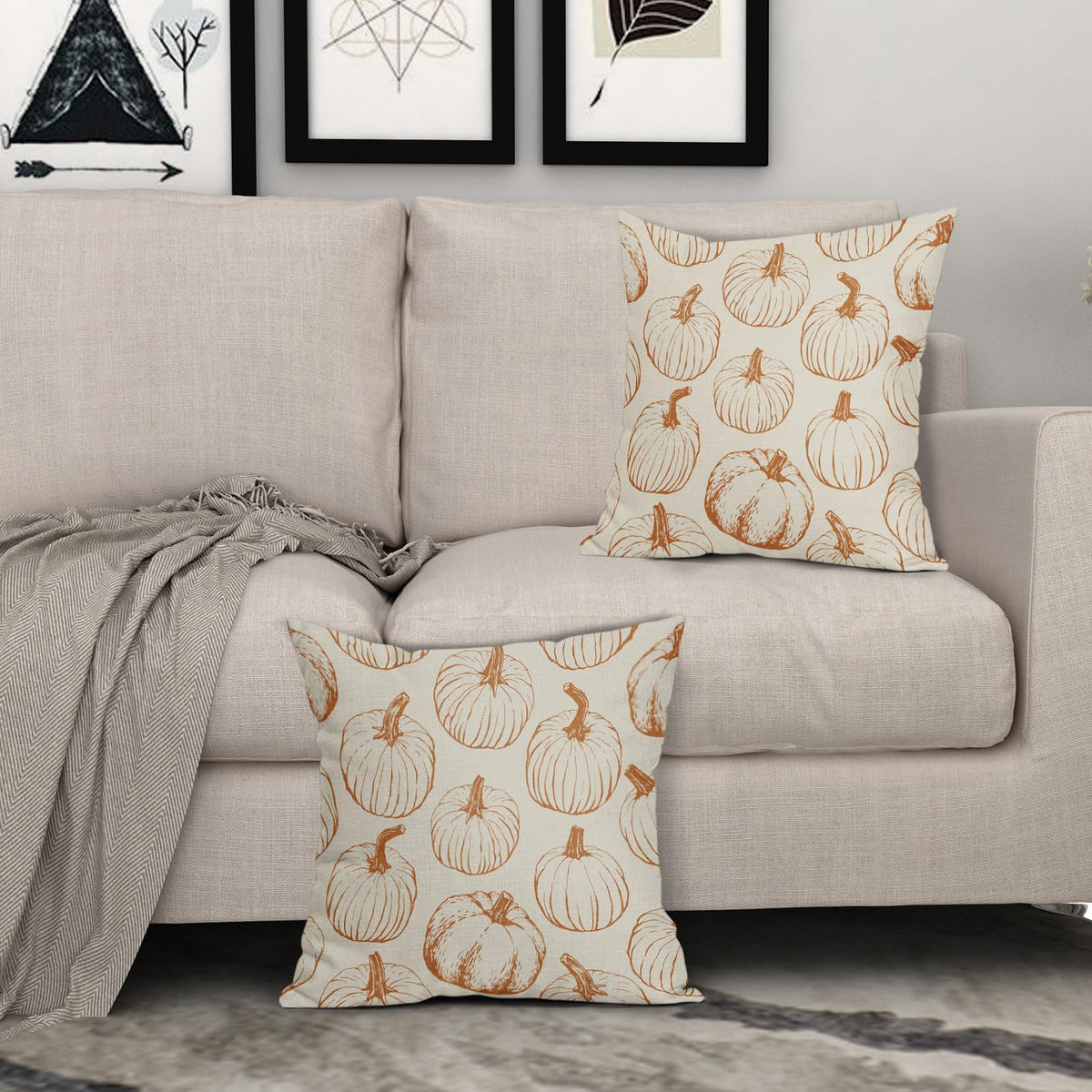 Aytipun Fall Pillow Covers 22x22 Set of 2 Burnt Orange Pumpkin Autumn Colored Thanksgiving Harvest Decorative Outdoor Pillowcases Farmhouse Throw Cushion Case Decor for Home Couch Sofa Bed