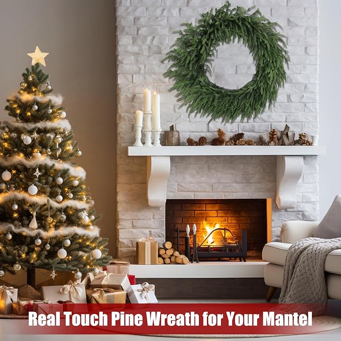 Artgar 30 Inch Christmas Pine Wreath Christmas Wreaths for Front Door, Real Touch Artificial Green Pine Wreath for Home Indoor Outdoor Wall Window Porch Farmhouse Winter Decor