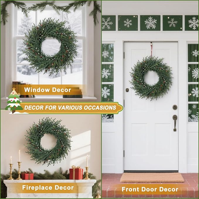 Artgar 26 Inch Pine Wreath - Christmas Wreaths for Front Door - Real Touch Pine Wreath with Pinecones Berries - Large Artificial Green Wreaths for Home Wall Window Porch Farmhouse Outdoor Xmas Decor
