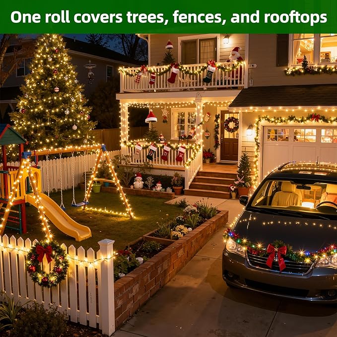 1500 LED 470FT Christmas Lights Outdoor,12 Lighting Modes Christmas String Lights with Timer, Dimmable Warm White LED String Light Waterproof for Yard PatioTree Xmas Wedding Party Holiday Decorations