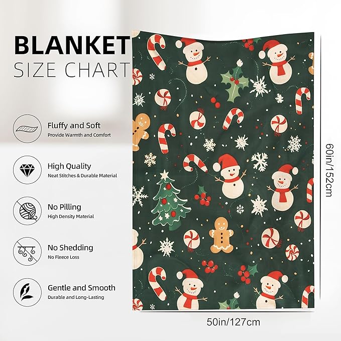 Merry Christmas Blanket Gfits for Women Men Kids Candy Snowflake Throw Blankets Soft Lightweight for Home Decor Couch Bed Sofa 50x60 Inches