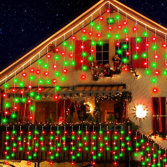 131FT 1440LED Christmas Lights Outdoor Waterproof Curtain Lights with 8 Modes Timer Hanging Fairy Lights Plug in String Lights for Holiday Wedding Party Decoration(Red and Green)