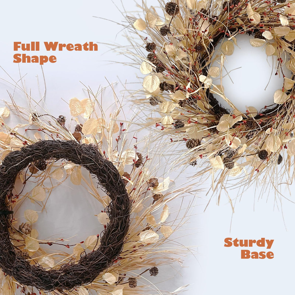 Fall Wreath for Front Door 24 Inch Fall Door Wreaths, Large Autumn Wreath with Berry Pinecones and Raffia, Grapevine Decor for Door Wall Window Home and Halloween Christmas Thanksgiving Decoration