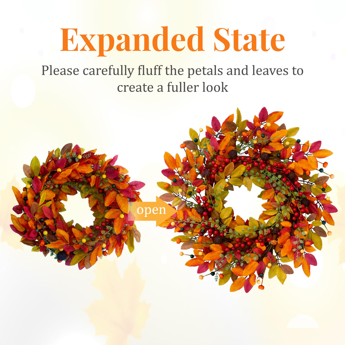 22" Berry Branches Fall Wreath with Colorful Leaves, Red Autumn Artificial Berries Wreath for Front Door Outside Thanksgiving Halloween Window Home Wall Farmhouse Holiday Outdoor Indoor Décor