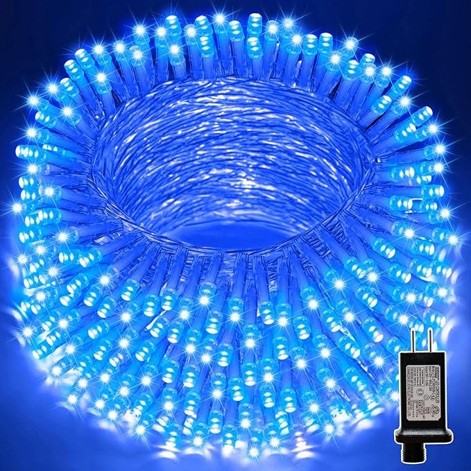 LAMPHOME 33ft Christmas Decorative Mini Lights, 100 LED Transparent Wire Fairy Starry String Lights Plug in, 11 Lighting Modes, for Indoor Outdoor Xmas Tree Wedding Party Decoration (Blue)