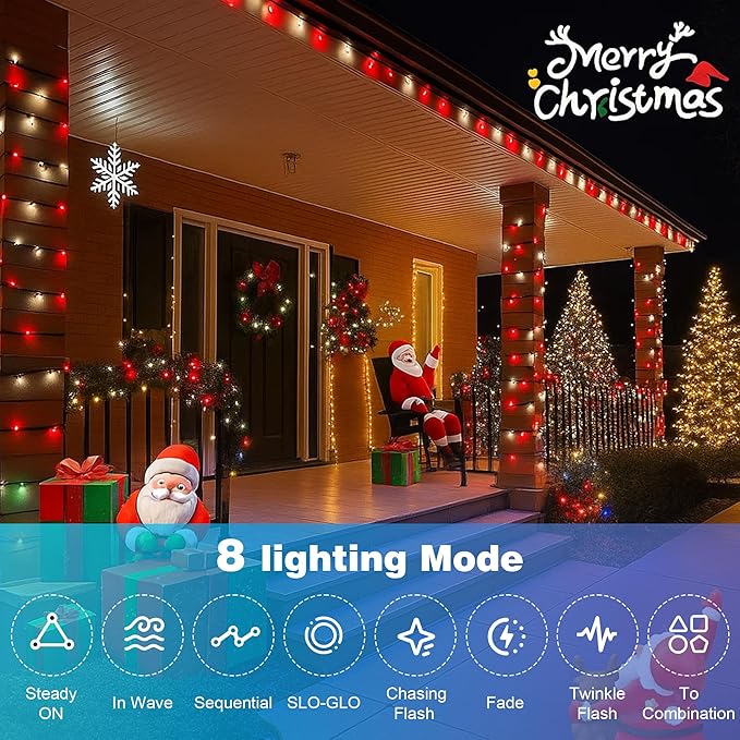 Christmas Lights 500LED 164FT, Waterproof Christmas Tree Lights with 8 Modes, Remote Control 3 Timers & Memory Function Xmas Decorations for House and Holiday (White and Red)