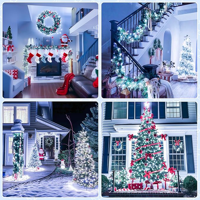 JMEXSUSS 400 LED White Christmas Lights Outdoor Decorations, 132ft Christmas Tree Lights with Remote, Indoor String Light Plug in for House Xmas Bush Decor