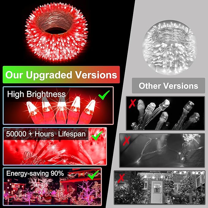 750LED Christmas Lights Outdoor Use, 240ft 12 Modes Red LED String Lights with Timer Dimmable, Waterproof Christmas Tree Lights for Xmas Patio Yard Fence Balcony Garden Party Decor Red