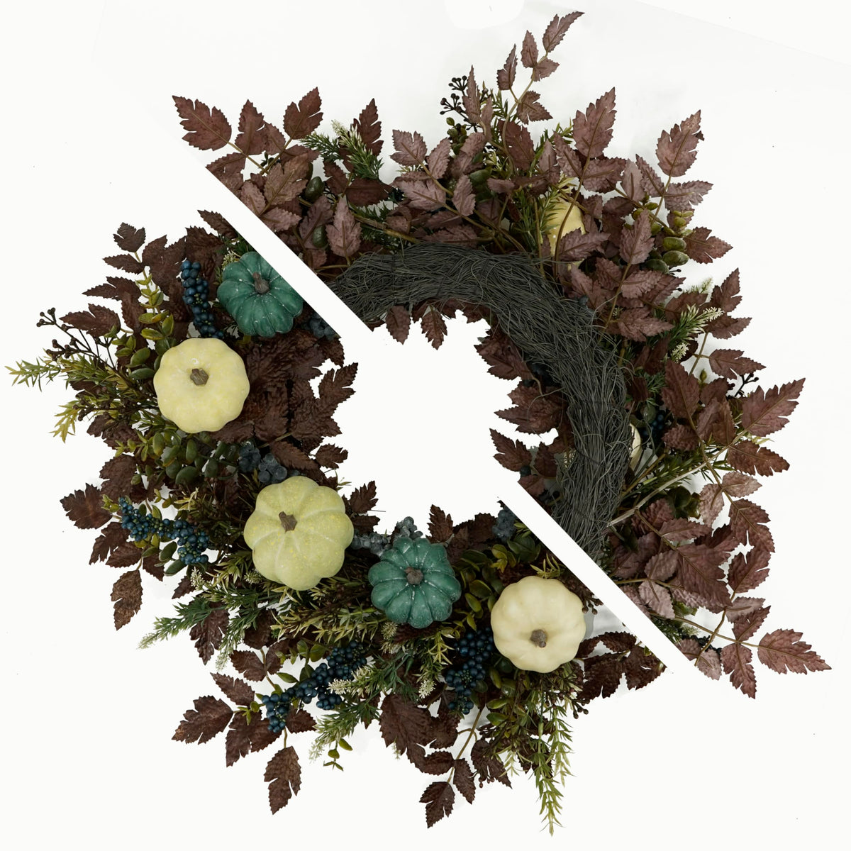 AMF0RESJ Fall Wreaths for Front Door 24" Thanksgiving Autumn Wreath with Pumpkins,Cimicifuga Plant Leaves,Berry for Front Door Indoor Outdoor Farmhouse Home Porch Window Festival Wedding Decoration
