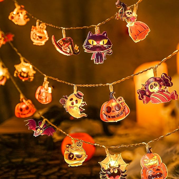 LOLStar Halloween String Lights Fairy Lights Indoor, 9.8FT 20LED Halloween Window Lights Decorations Battery Operated (Not Include) 8 Modes and Timer Cute LED Booday Lights 2025 Home Mini Decor