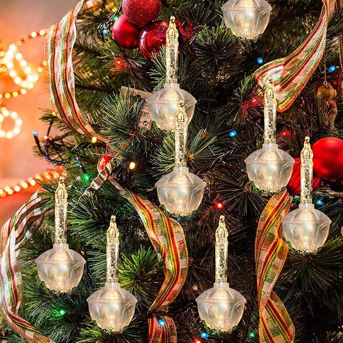 8.8Ft Vintage Christmas Bubble Lights, Outdoor Tree Lights with 9 Sliver Glitter Bulbs, C7/E12 Candelabra Base, 5W String Lights with Clear Sliver Liquid Great for Indoor Xmas Celebrations Decorations