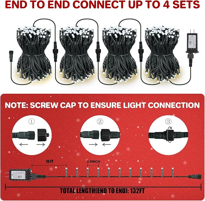 132FT 400 LED Christmas Lights with Timer, Twinkle Fairy Lights String with 8 Flashing Modes String Lights for Indoor Bedroom Outdoor Christmas Trees Garland Wreath Holiday Decorations, Cool White