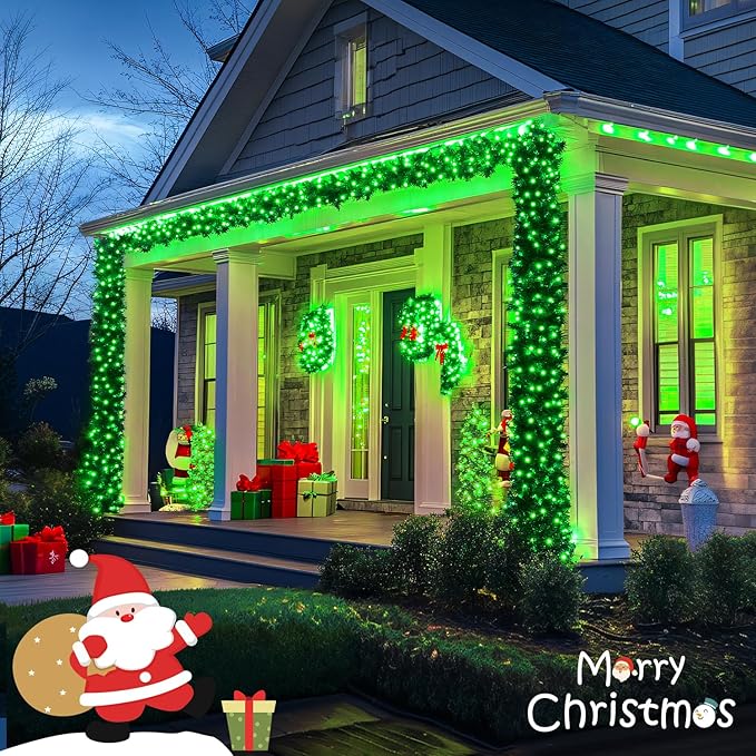 JMEXSUSS 400 LED Green Christmas Lights Outdoor, 132ft Green String Lights Plug in with Remote, Indoor Christmas String Light for Porch Tree House Yard Decorations