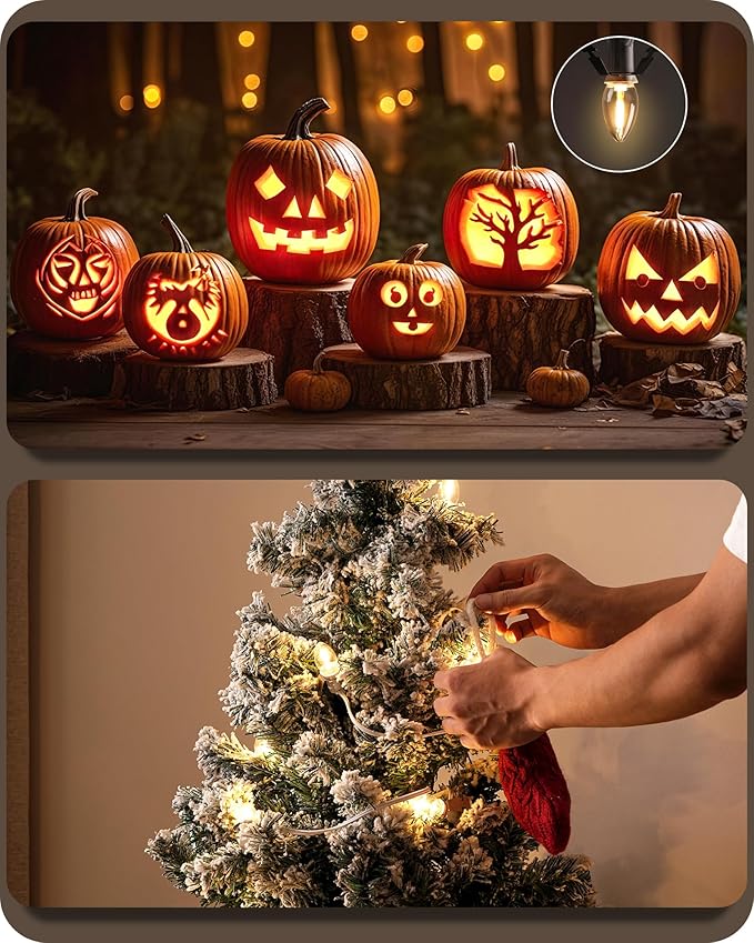 Christmas Village Lights, Decoration String Lights 10.5Ft with 5 C7 LED Bulbs, Warm White, with Socket and Switch, for Christmas Snow House,Pumpkin Crafts,Holiday Decoration W07VL05
