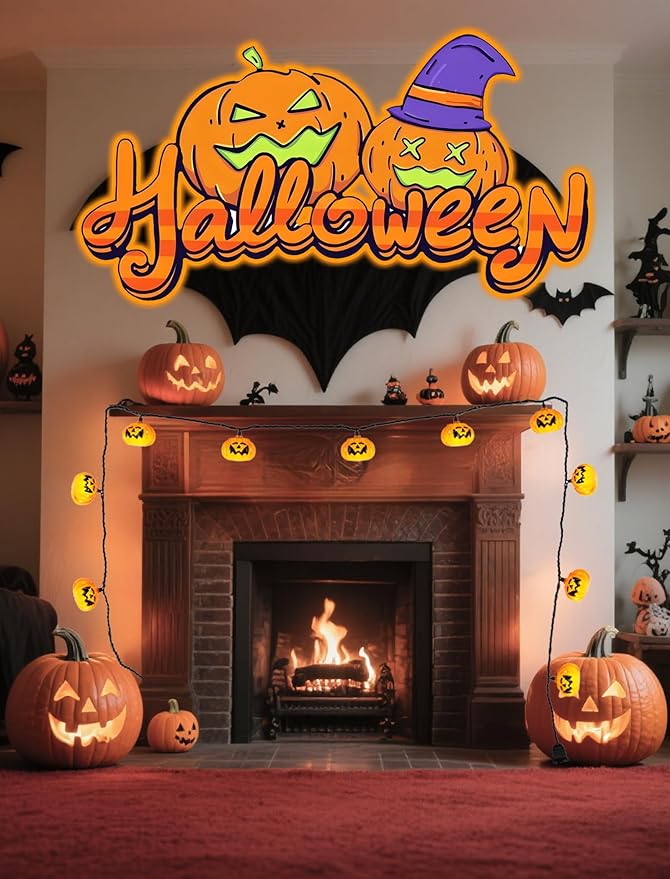 8.5Ft LED Halloween Lights Pumpkin String Lights with 10 Smiling Jack O Lantern Pumpkin Lights, Orange Jack O Lantern for Home Party Yard Porch Indoor Outdoor Decor Halloween Decorations