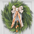 Real Touch Norfolk Pine Wreath for Front Door, 24'' Christmas Wreaths with Bow & Bells, Large Faux Cedar Pine Green Wreath for Wall Window Home Farmhouse Decorations Outdoor Indoor