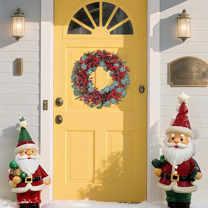 Artificial Christmas Wreath 22inch Christmas Wreaths for Front Door Xmas Red Berry Wreath with Eucalyptus Leaves Pine Needles Red Berries for Wall Farmhouse Window Winter Holidays