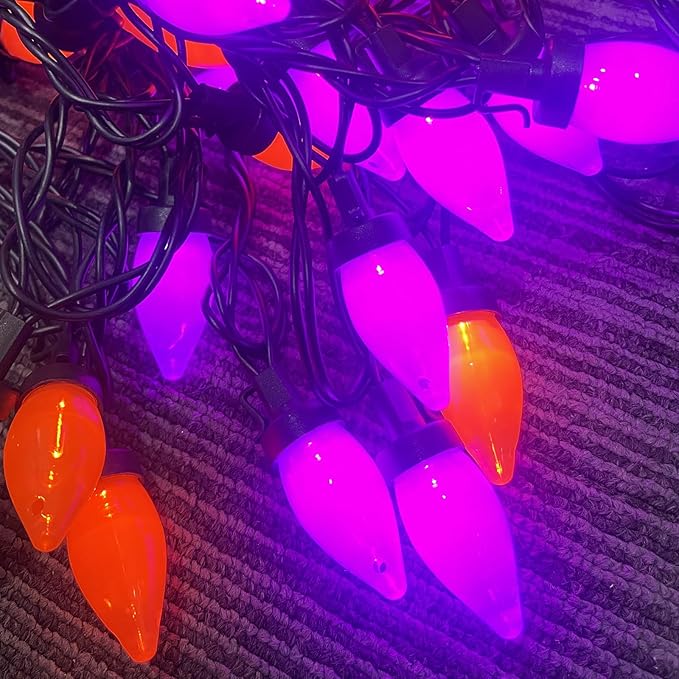 Purple and Orange Halloween Lights, 26Ft Halloween Outdoor String Lights with 50 LED Orange Purple Light, Waterproof Halloweens Decorations for Outdoor Indoor Patio Home Party Garden Yard