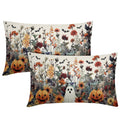 Halloween Pillow Covers 12x20 Inch Set of 2 Ghost Pumpkins Bats and Wildflower Horror Cotton Linen Decorative Throw Pillow Cases Spooky Holiday Cushion Covers for Bedroom Living Room Sofa Couch Chair