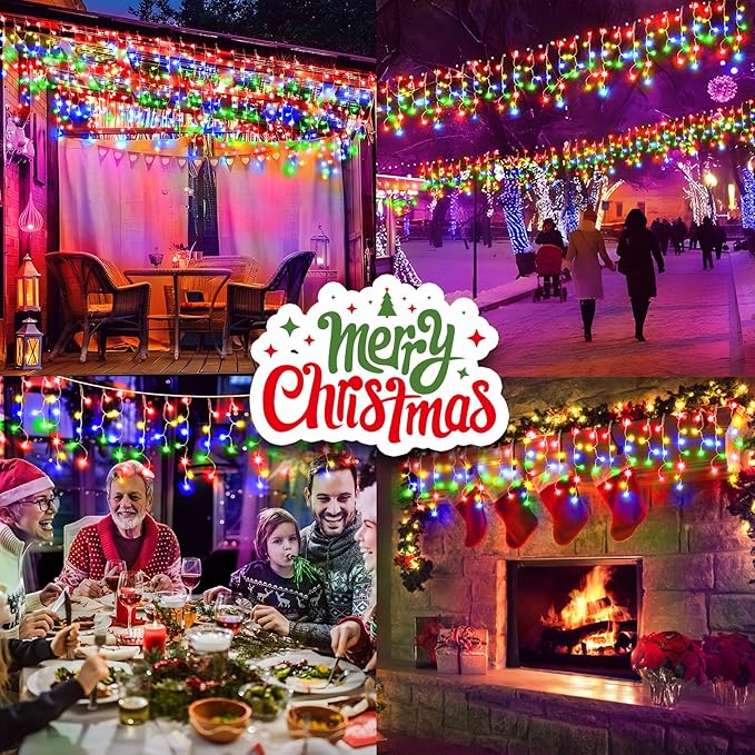 164FT 1600 LED Christmas Lights Outdoor Decorations with 320 Drops Timer 8Mode Curtain String Lights Waterproof Plug in Fairy Lights for Indoor,Xmas,Party,Patio,Window,Fence,Trees Decor(Multicolor)