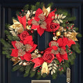 Christmas Wreaths for Front Door,Winter Wreaths for Indoor and Outdoor Christmas Decorations,Christmas Door Wreath with Red Christmas Flowers and Golden Ball,Pine Cones for Christmas Decor