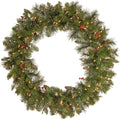 National Tree Company Pre-Lit Artificial Christmas Wreath, Green, Crestwood Spruce, White Lights, Decorated with Pine Cones, Berry Clusters, Frosted Branches, Christmas Collection, 36 Inches