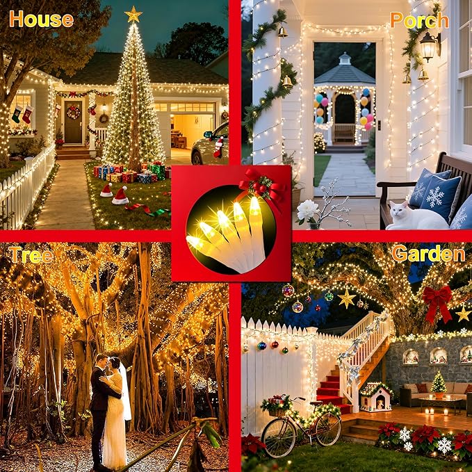 350LED Christmas Lights Indoor Outdoor, 90ft 12 Modes Warm White LED String Lights with Timer Dimmable, Waterproof Tree Lights for Xmas Patio Yard Fence Bedroom Wedding Garden Decor Warm White