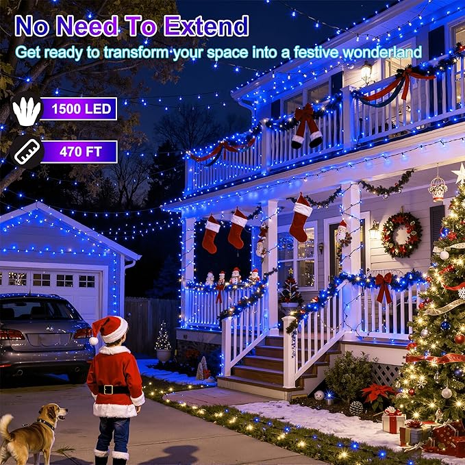 750LED Christmas Lights Outdoor Use, 240ft 12 Modes Blue LED String Lights with Timer Dimmable, Waterproof Christmas Tree Lights for Xmas Patio Yard Fence Balcony Garden Party Decor Blue