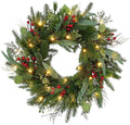 Big 26" D Pre-Lit Christmas Greenery Pine Wreath w Real Grapevine Base (35 Led Lights, 8 Flash Options) for Xmas Decoration: Shop Home Decor Front Door Living Room Wall Window (Battery)
