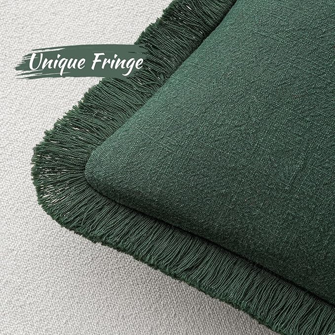 MIULEE Christmas Decorative Throw Pillow Covers Neutral Linen Fringe Throw Pillows Euro Shams Set of 2 Army Green Boho Farmhouse Cushion Covers for Couch Sofa Bed Living Room Home Decor 22x22 Inch