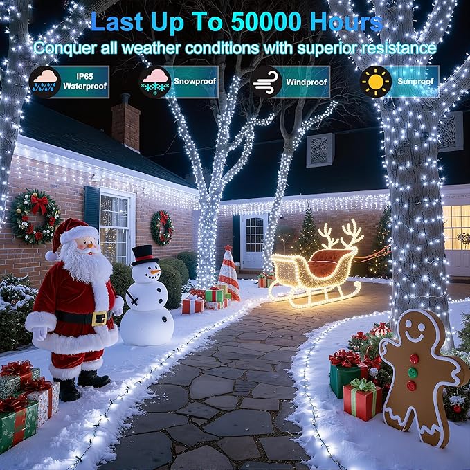 1500LED Christmas Lights Outdoor Use, 470ft 12 Modes Cool White LED String Lights with Timer Dimmable, Waterproof Christmas Lights for Tree Wedding Xmas Patio Fence Balcony Garden Decor Cool White