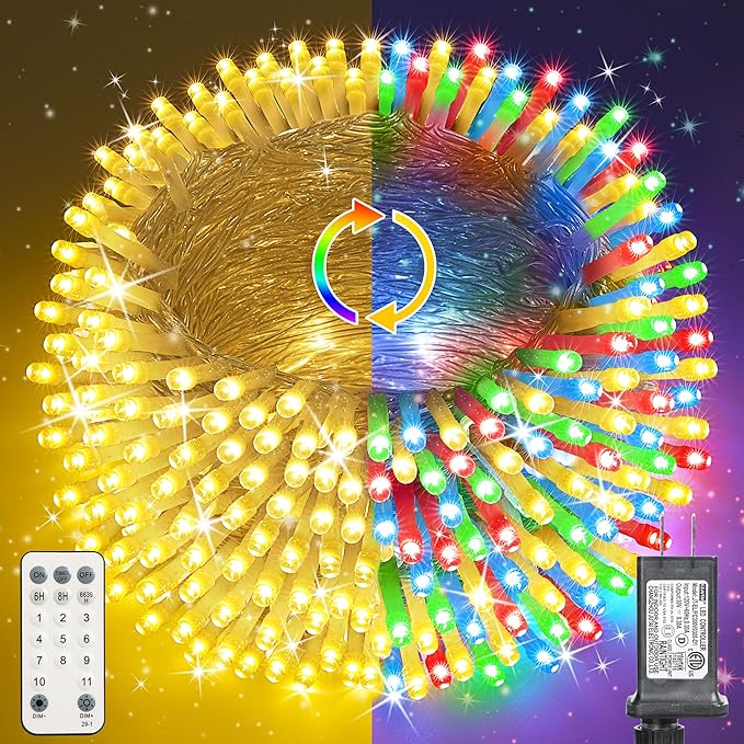 Color Changing Christmas Lights, 338ft 1000 LED Warm White & Multicolor Christmas String Lights with Remote, 11 Modes Fairy Twinkle Lights for Party Garden Holiday Weddings Xmas Tree Decorations