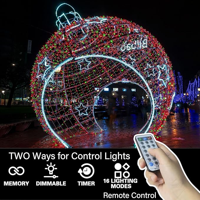 LAMPHOME 33ft Christmas Decorative Mini Lights, 100 LED Transparent Wire Fairy Starry String Lights Plug in, 16 Lighting Modes, for Indoor Outdoor Xmas Tree Wedding Party Decoration (Red+Green)