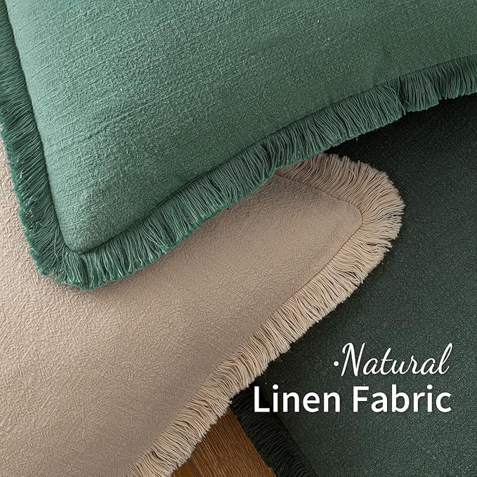 MIULEE Christmas Decorative Throw Pillow Covers Neutral Linen Fringe Throw Pillows Euro Shams Set of 2 Army Green Boho Farmhouse Cushion Covers for Couch Sofa Bed Living Room Home Decor 22x22 Inch
