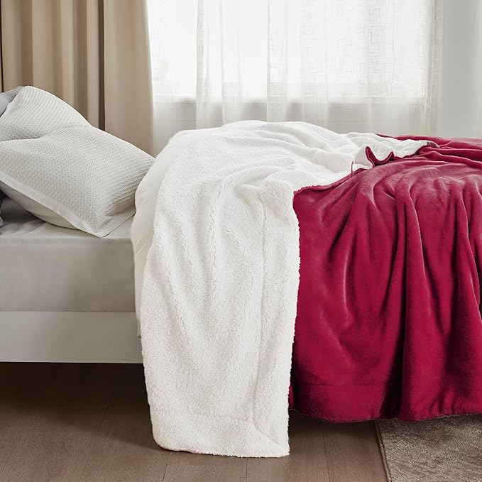 Bedsure GentleSoft Sherpa Fleece Throw Blanket Twin Size for Couch - Thick and Warm Throw for Women, Soft Fuzzy Plush Twin Christmas Blanket for Winter, Red, 60x80 Inches