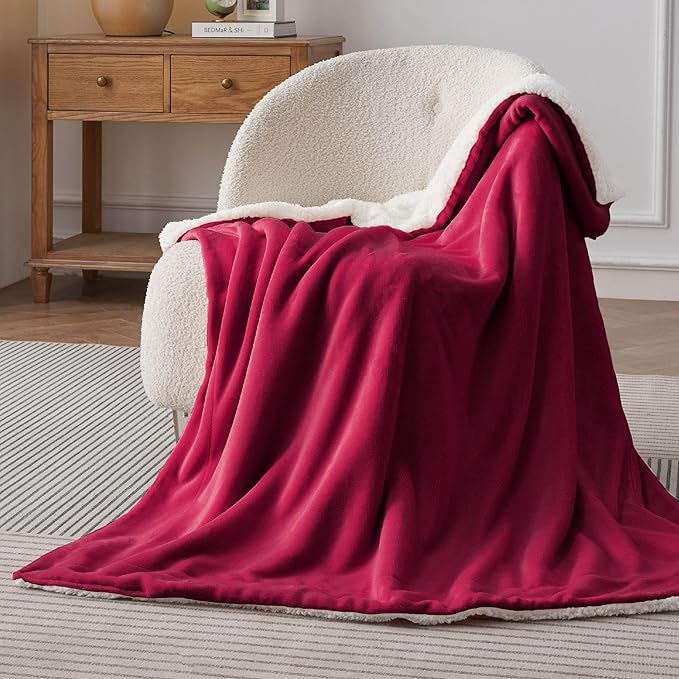 Bedsure GentleSoft Sherpa Fleece Throw Blanket Twin Size for Couch - Thick and Warm Throw for Women, Soft Fuzzy Plush Twin Christmas Blanket for Winter, Red, 60x80 Inches