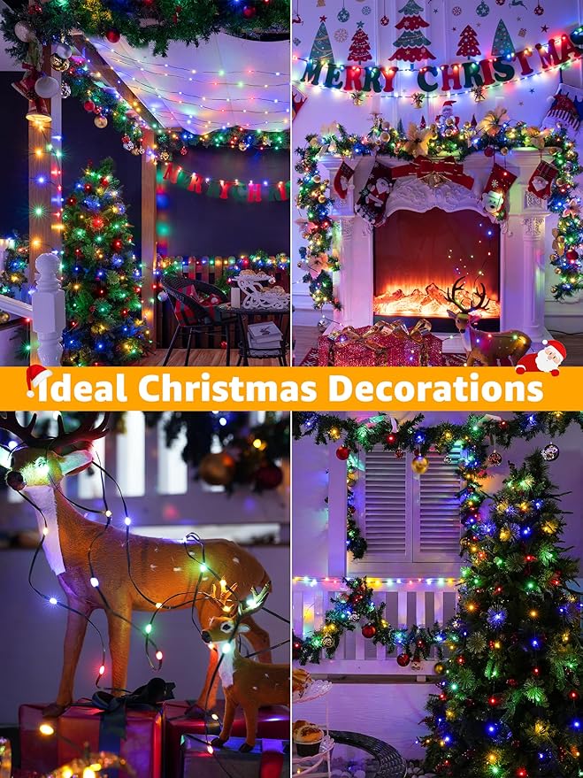 300 LED 98 FT Christmas Lights, Waterproof Outdoor String Lights with Remote and Timer, Christmas Tree Lights with 8 Modes Dimmable, Fairy Lights for Holiday Decor (Multicolor)