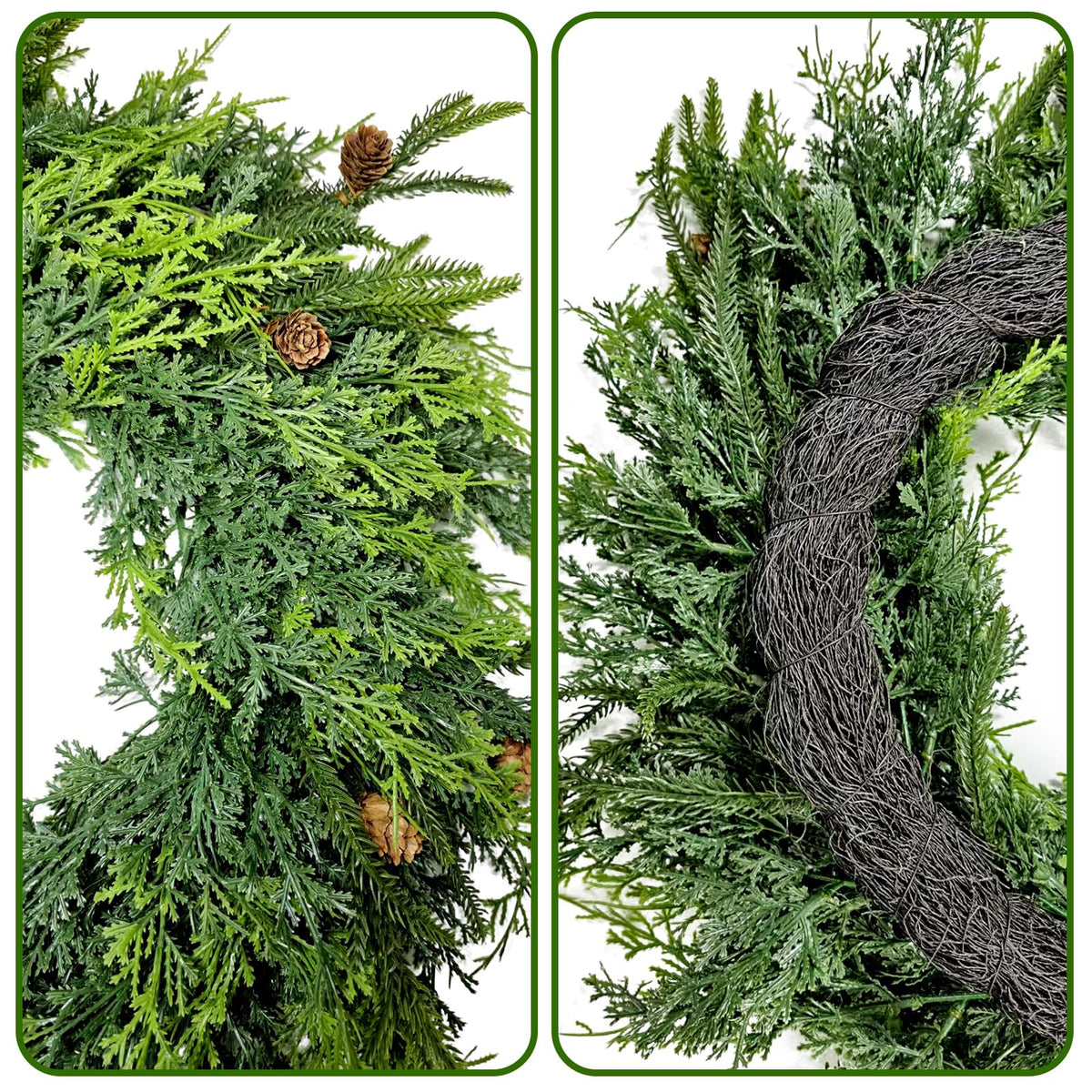 FPROOM 26In Christmas Wreath,Christmas Pine Wreath for Front Door,Real Touch Norfolk、Cedar Leaves Wreath for Indoor Outdoor, Home, Holiday, Mantle,Wall Decor