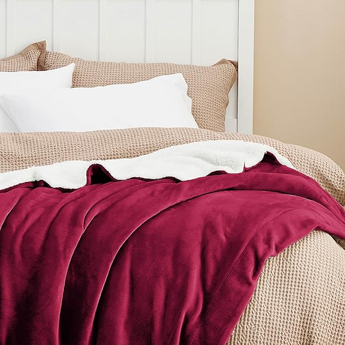 Bedsure GentleSoft Sherpa Fleece Throw Blanket Twin Size for Couch - Thick and Warm Throw for Women, Soft Fuzzy Plush Twin Christmas Blanket for Winter, Red, 60x80 Inches