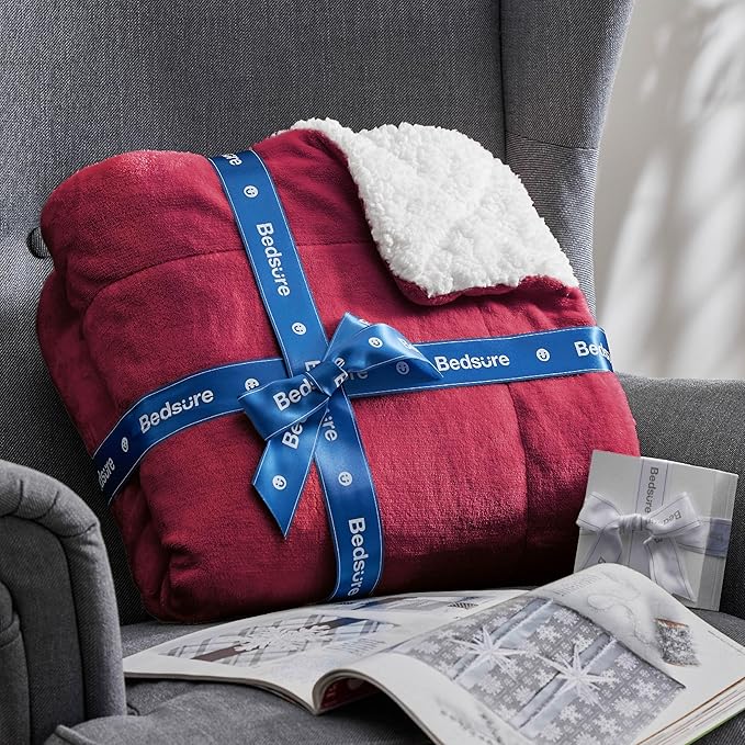 Bedsure GentleSoft Sherpa Fleece Throw Blanket Twin Size for Couch - Thick and Warm Throw for Women, Soft Fuzzy Plush Twin Christmas Blanket for Winter, Red, 60x80 Inches